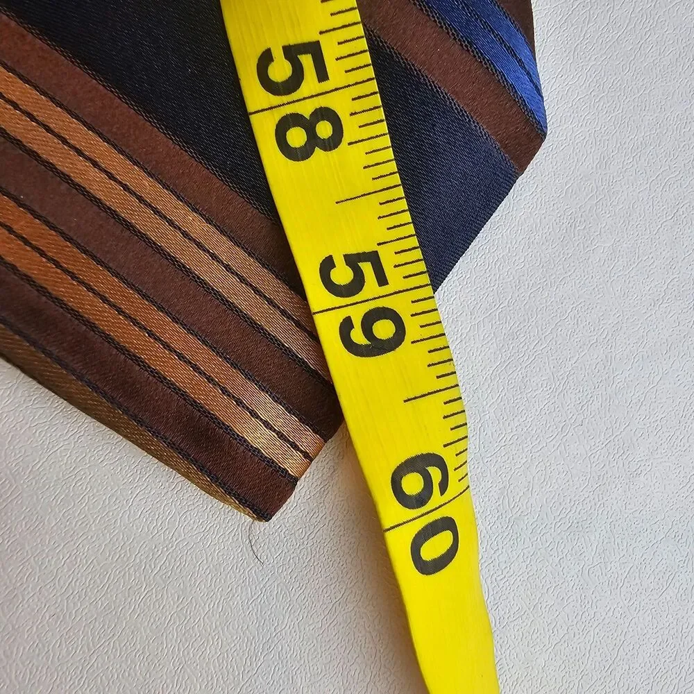 Ted Baker London 100% Silk Tie Brown Blue Gold Striped Handmade USA Necktie